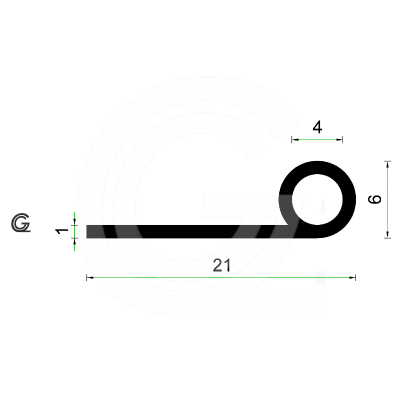 EPDM Rubber P profile | 21 x 6 mm | Roll 100 meters | On Reels